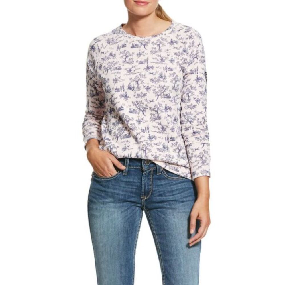 ARIAT Western Toile Pink Terry Sweatshirt Top Equesterian Western Ranch XXL